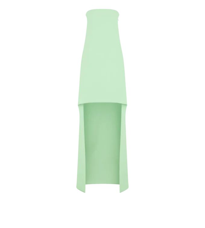 Abito da cocktail asimmetrico senza spalline in doppio georgette di seta elasticizzata