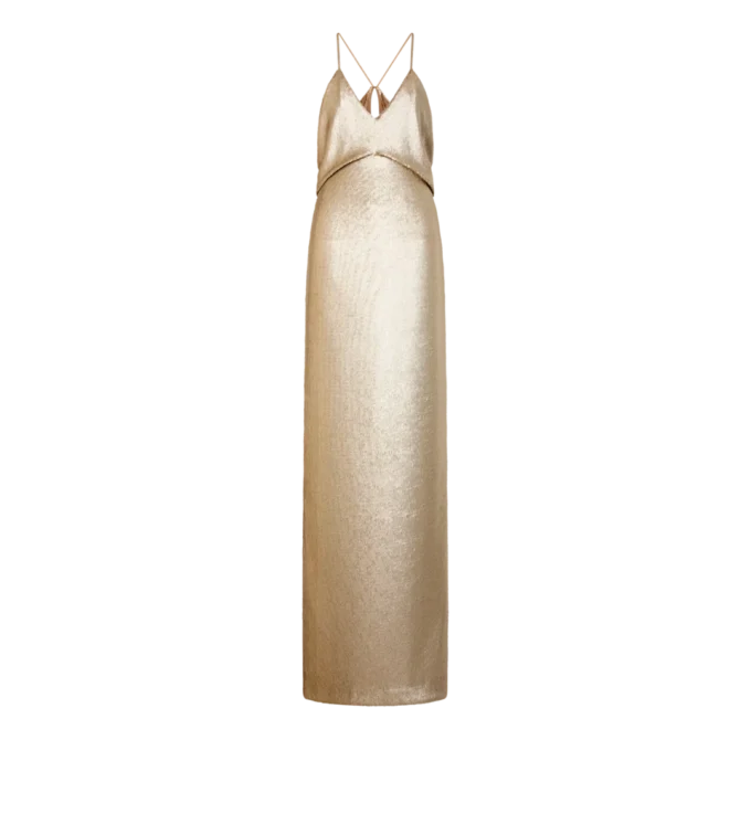 Abito da sera con scollo a V ricamato con paillettes e cut-out Abito da sera con scollo a V ricamato con paillettes e cut-out