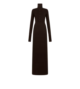 Abito lungo in cashmere con collo alto aperto Abito lungo in cashmere con collo alto aperto
