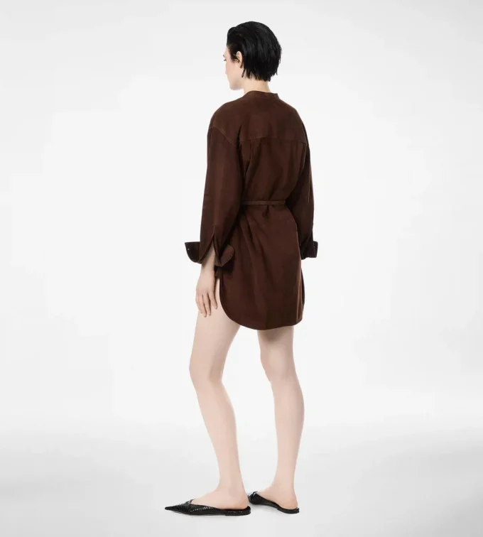 Abito mini con cintura in pelle di agnello pieno fiore