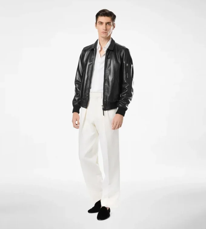 Blouson con collo in morbida nappa plonge