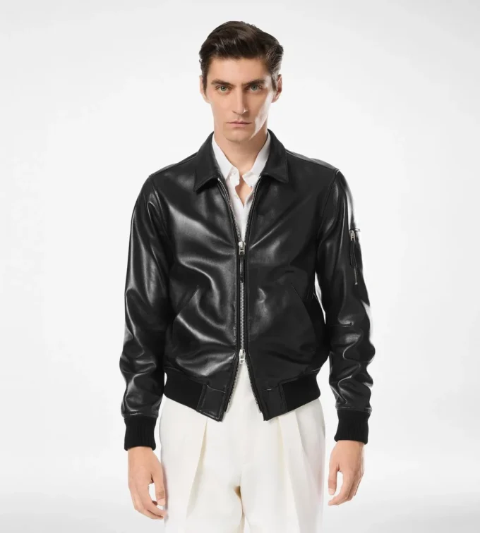 Blouson con collo in morbida nappa plonge