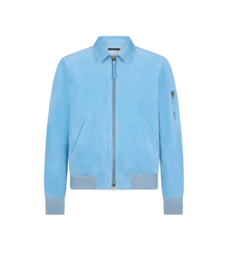 Blouson con collo in pelle scamosciata di cashmere