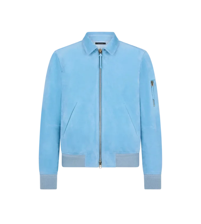Blouson con collo in pelle scamosciata di cashmere