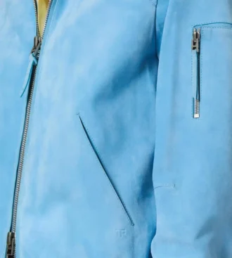 Blouson con collo in pelle scamosciata di cashmere