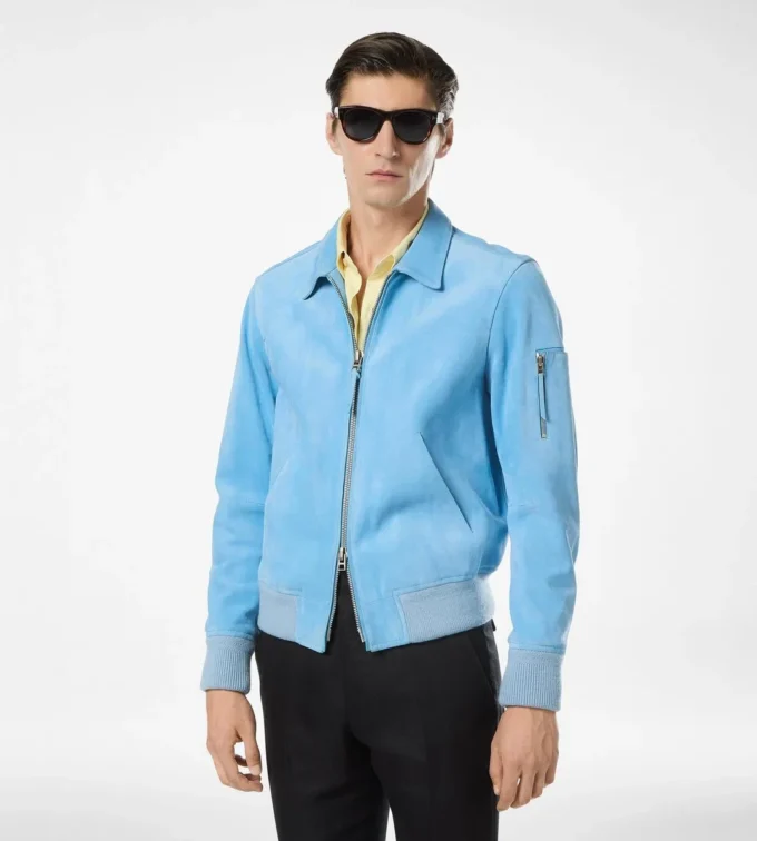 Blouson con collo in pelle scamosciata di cashmere