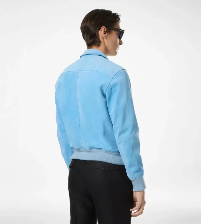 Blouson con collo in pelle scamosciata di cashmere