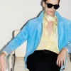 Blouson con collo in pelle scamosciata di cashmere