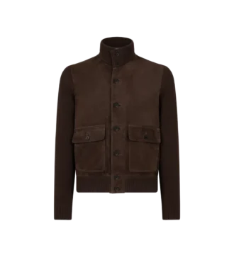 Blouson in pelle scamosciata con parte frontale in lana merino