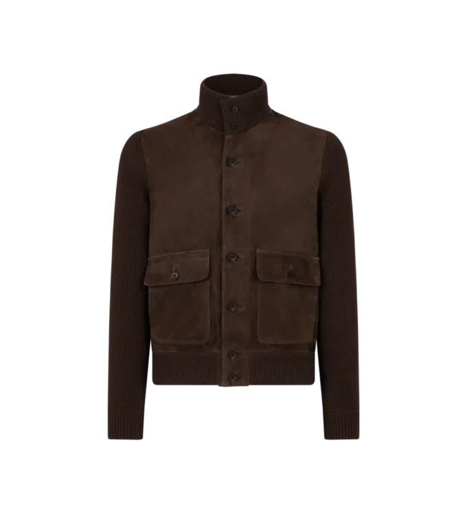 Blouson in pelle scamosciata con parte frontale in lana merino