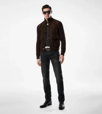 Blouson in pelle scamosciata con parte frontale in lana merino