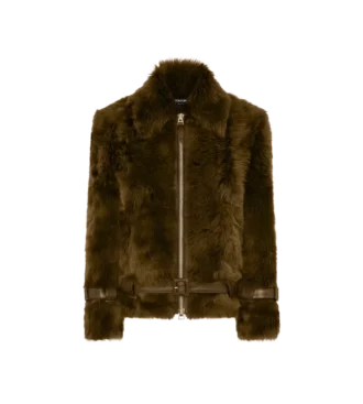 Blouson in shearling con dettagli in pelle