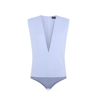 Body con scollo a V in lana leggera double face