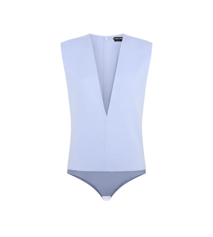 Body con scollo a V in lana leggera double face Body con scollo a V in lana leggera double face