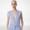 Body con scollo a V in lana leggera double face Body con scollo a V in lana leggera double face
