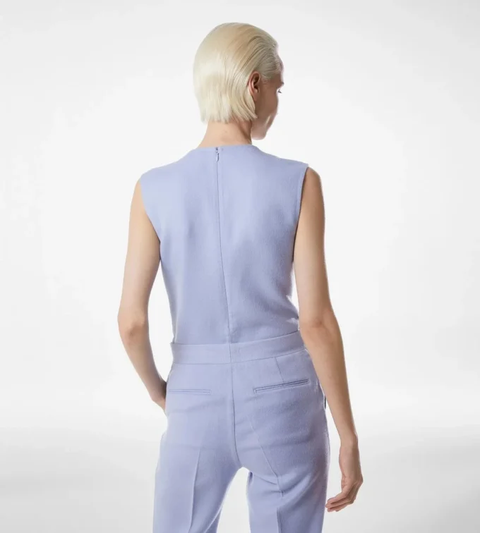 Body con scollo a V in lana leggera double face Body con scollo a V in lana leggera double face