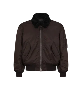 Bomber da volo con collo in shearling di nylon