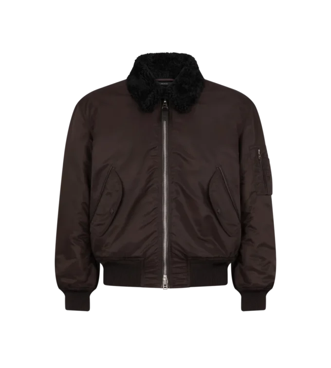 Bomber da volo con collo in shearling di nylon Bomber da volo con collo in shearling di nylon