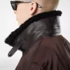 Bomber da volo con collo in shearling di nylon Bomber da volo con collo in shearling di nylon