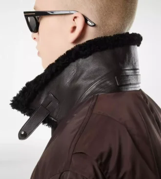 Bomber da volo con collo in shearling di nylon