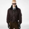 Bomber da volo con collo in shearling di nylon Bomber da volo con collo in shearling di nylon