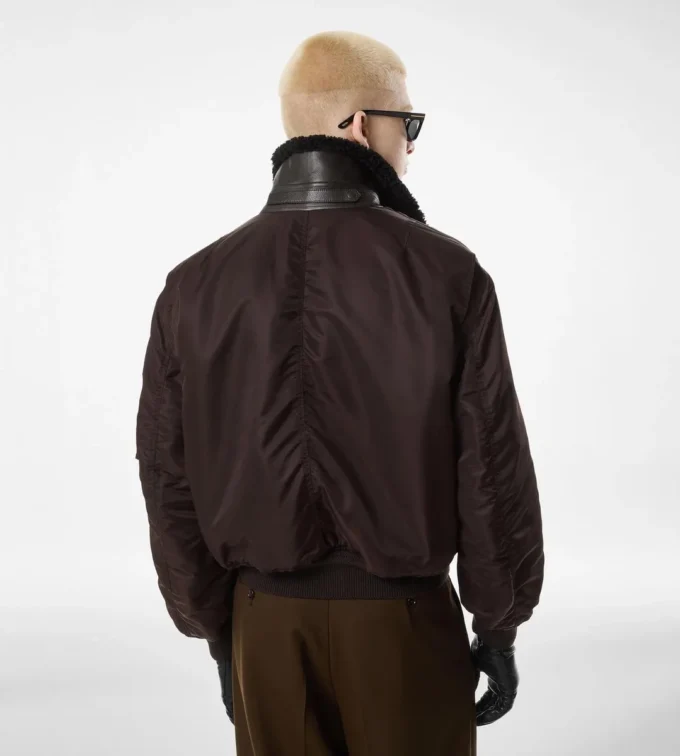 Bomber da volo con collo in shearling di nylon Bomber da volo con collo in shearling di nylon