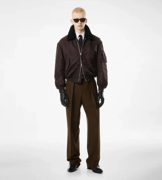 Bomber da volo con collo in shearling di nylon Bomber da volo con collo in shearling di nylon