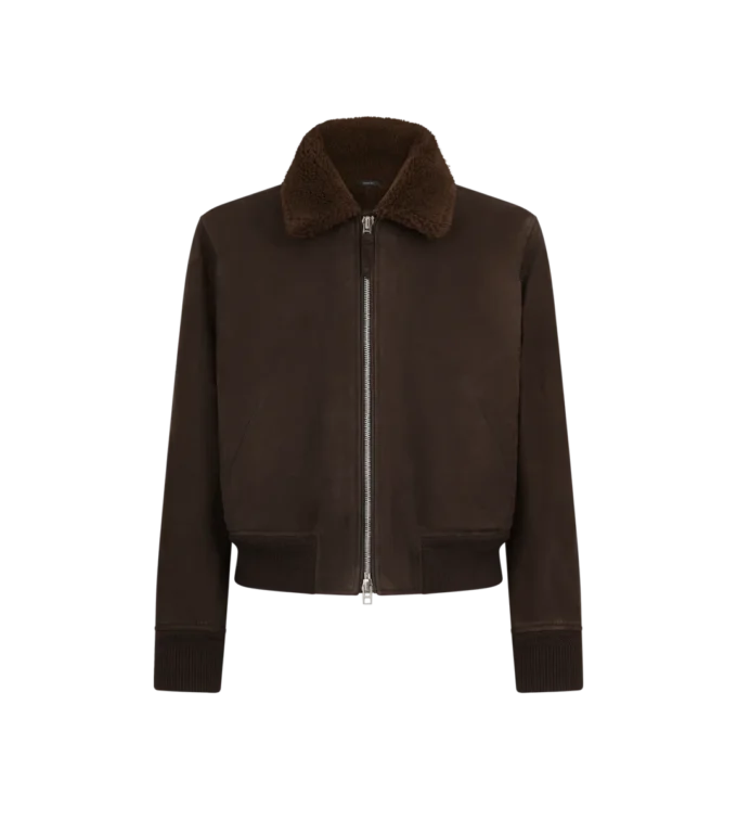 Bomber da volo in nubuck shearling