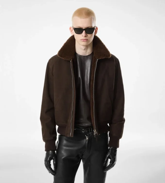 Bomber da volo in nubuck shearling