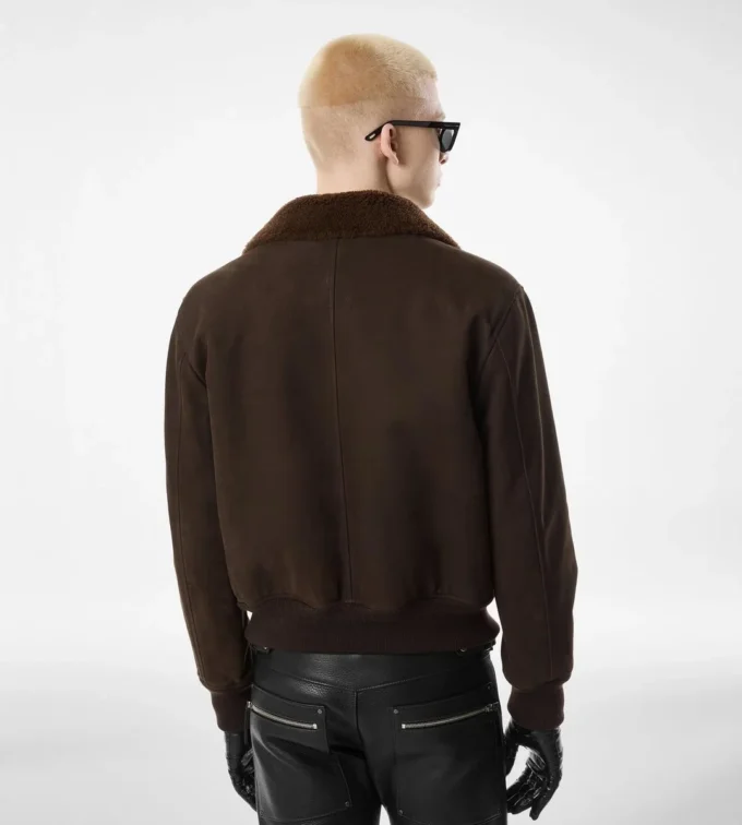 Bomber da volo in nubuck shearling