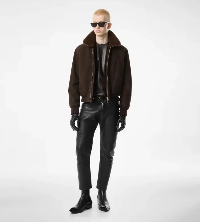 Bomber da volo in nubuck shearling