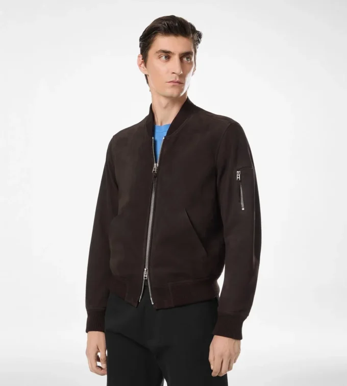 Bomber in pelle scamosciata leggera