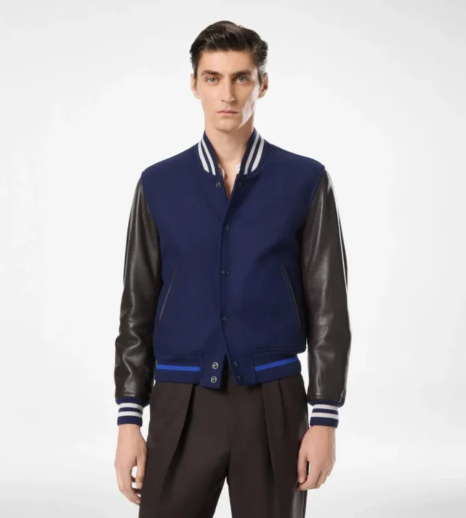 Bomber Varsity con maniche in pelle