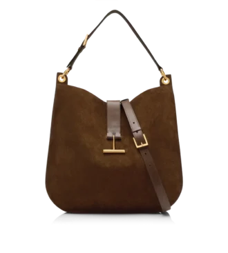 Borsa a tracolla grande Tara in pelle scamosciata e pelle liscia