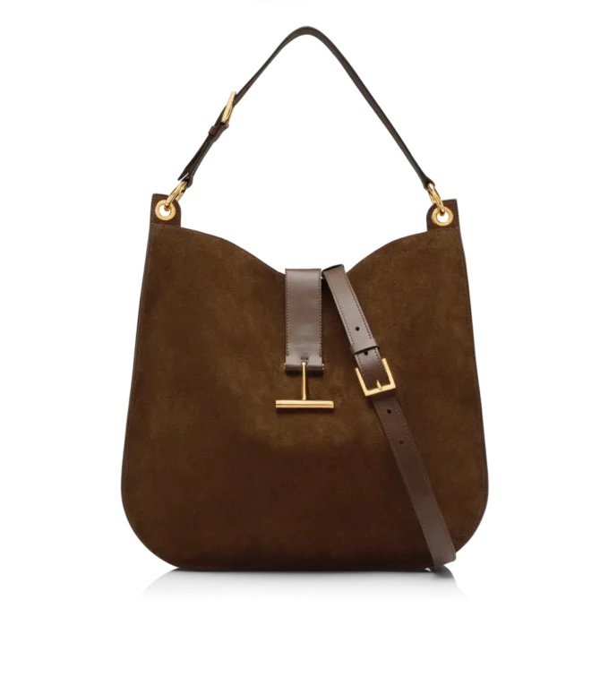 Borsa a tracolla grande Tara in pelle scamosciata e pelle liscia Borsa a tracolla grande Tara in pelle scamosciata e pelle liscia