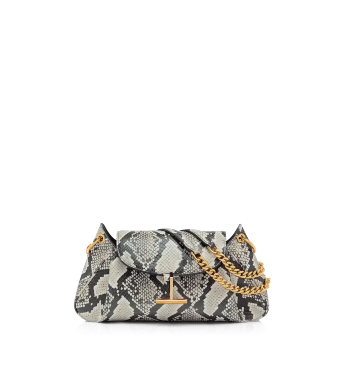 Borsa a tracolla Tara con catena in pelle di pitone stampata Borsa a tracolla Tara con catena in pelle di pitone stampata