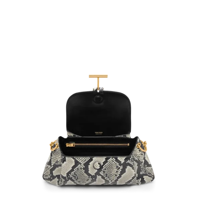 Borsa a tracolla Tara con catena in pelle di pitone stampata Borsa a tracolla Tara con catena in pelle di pitone stampata