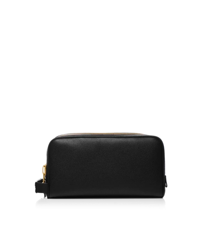 Borsa da toilette in pelle fiore con doppia cerniera