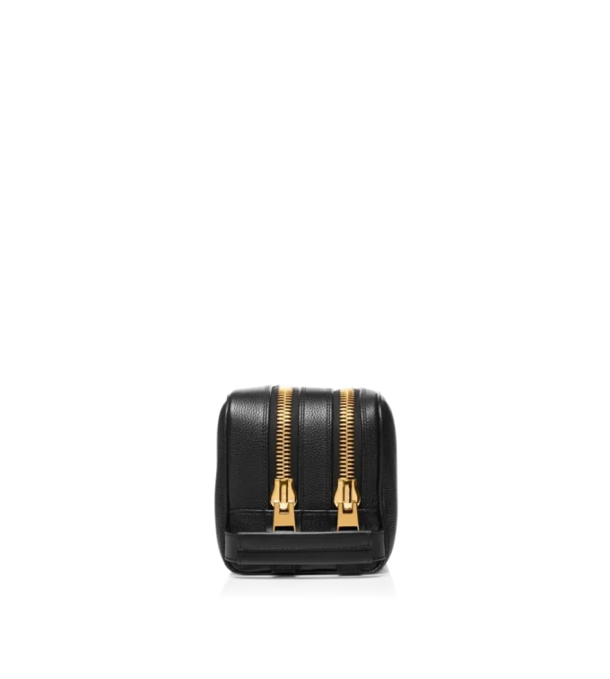 Borsa da toilette in pelle fiore con doppia cerniera