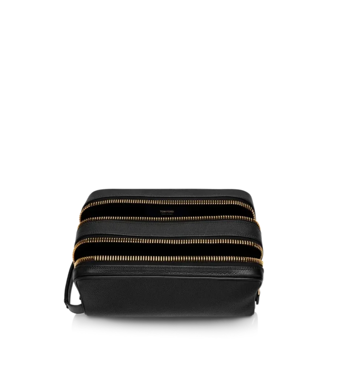 Borsa da toilette in pelle fiore con doppia cerniera