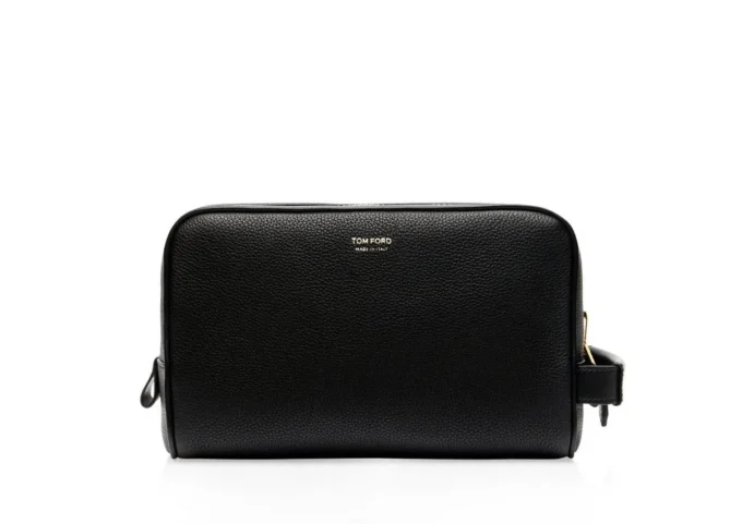 Borsa da toilette in pelle martellata