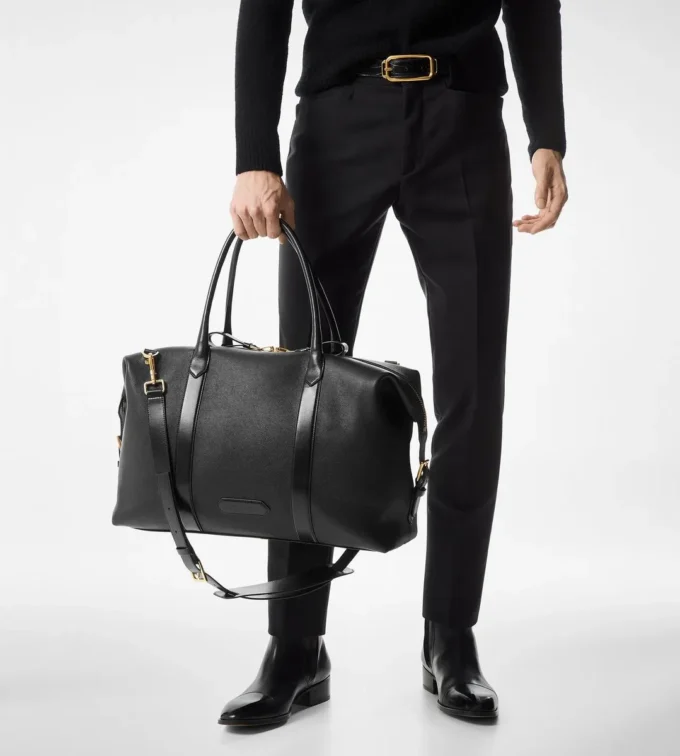 Borsa da viaggio in pelle liscia con fibbia laterale