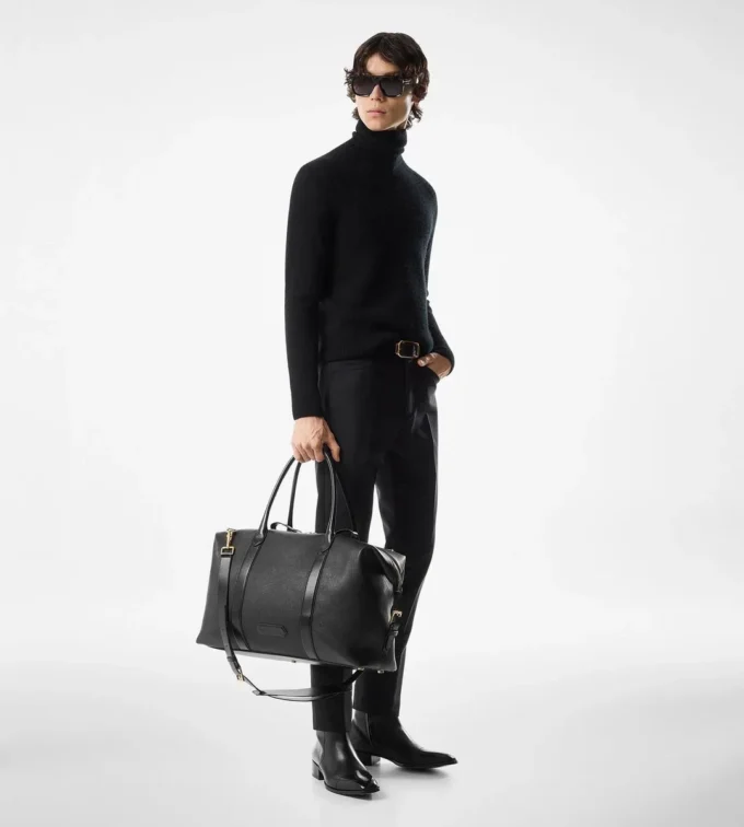 Borsa da viaggio in pelle liscia con fibbia laterale