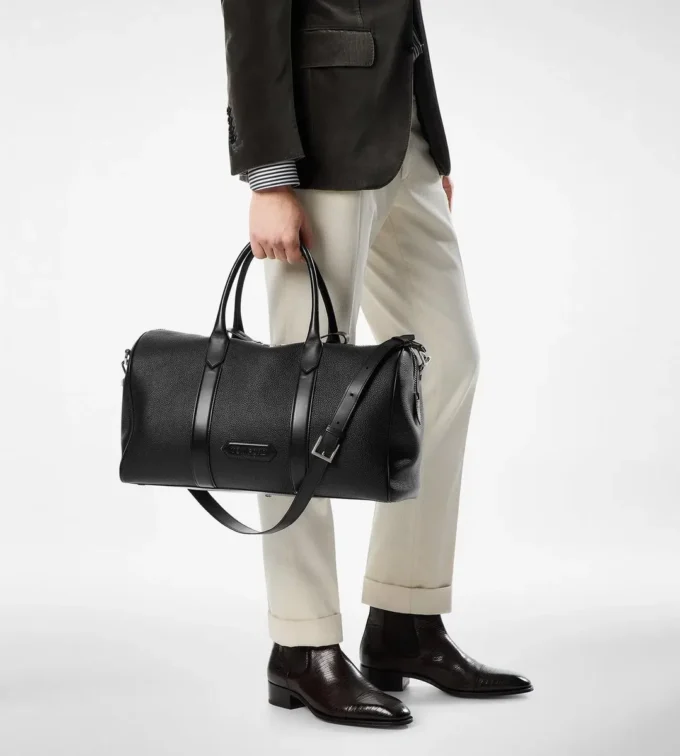Borsa da viaggio media in pelle fiore con ampia apertura