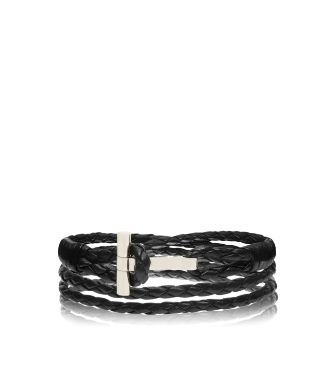 Bracciale T in pelle intrecciata