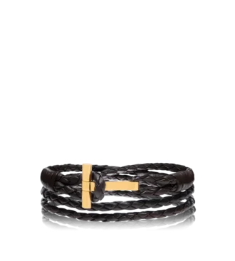 Bracciale T in pelle intrecciata