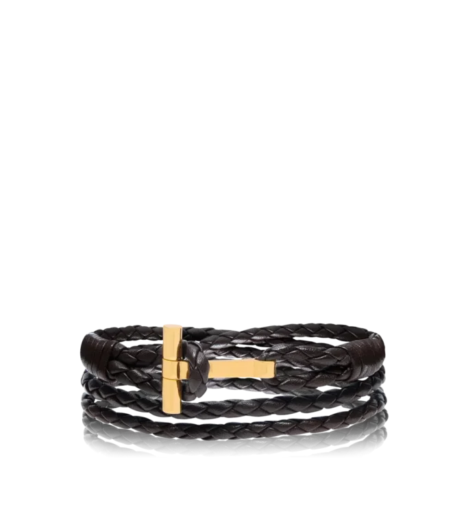 Bracciale T in pelle intrecciata