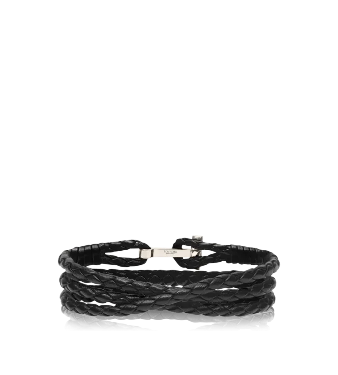 Bracciale T in pelle intrecciata