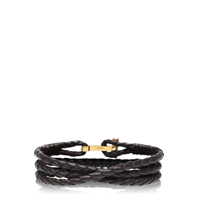 Bracciale T in pelle intrecciata