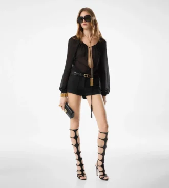 Camicetta in seta a maniche lunghe con coulisse